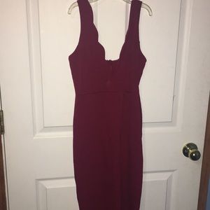 Lulu’s V Scalloped Burgundy Dress